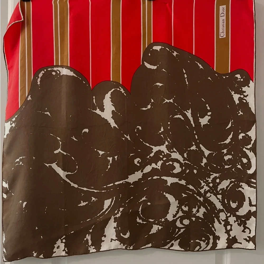 Vintage Christian Dior Brown and Red/Coral Scarf